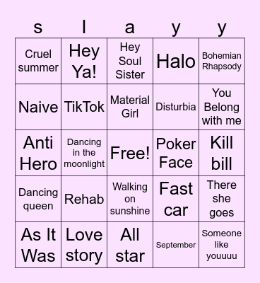Musical Round Bingo Card