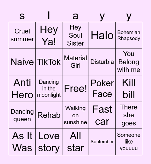 Musical Round Bingo Card