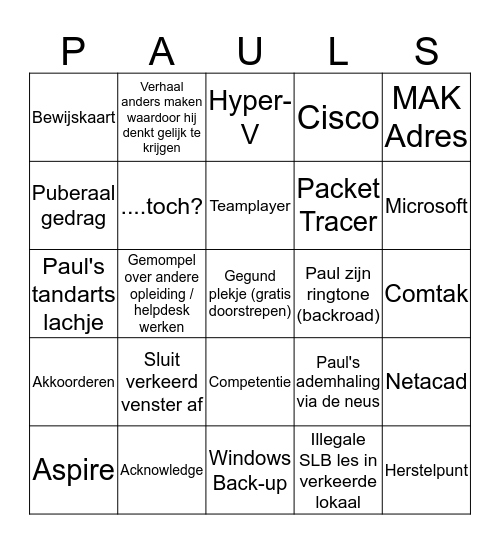 Paul's SLB Bingo (release candidate 1) Bingo Card