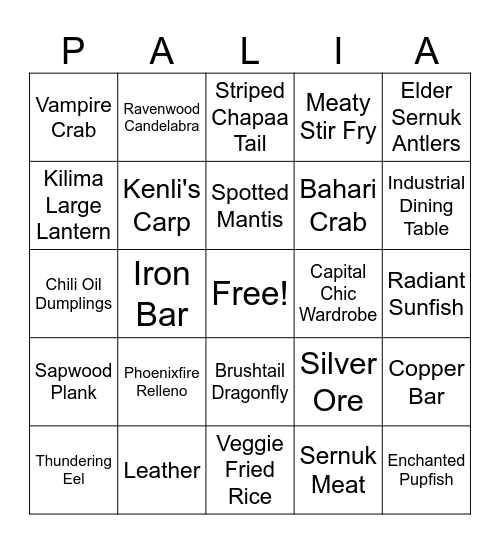 Shimmerfly Squad Bingo Card