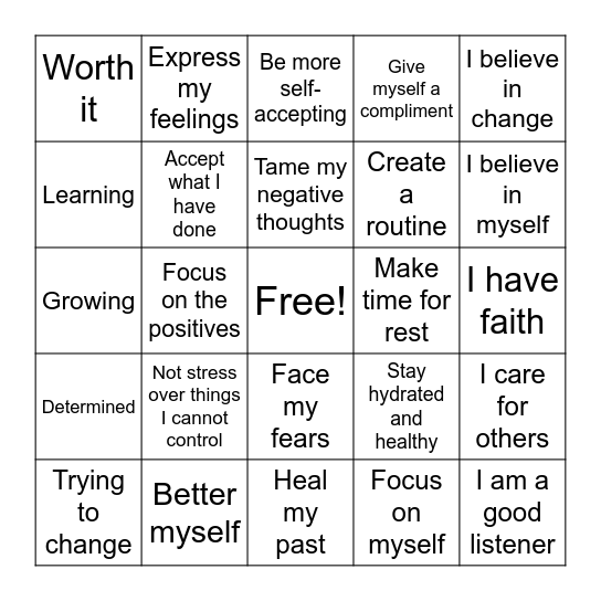 Self-Care Bingo Card