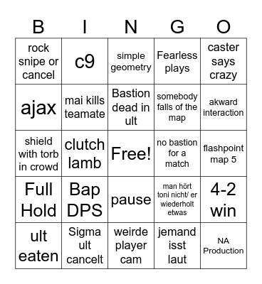 OW Finals Bingo Card