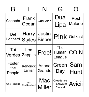 Name the Artist! - 2023 Bingo Card
