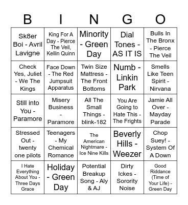 Emo Bingo Card