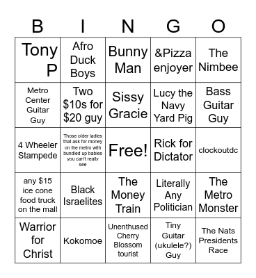 DC Cryptids Bingo Card