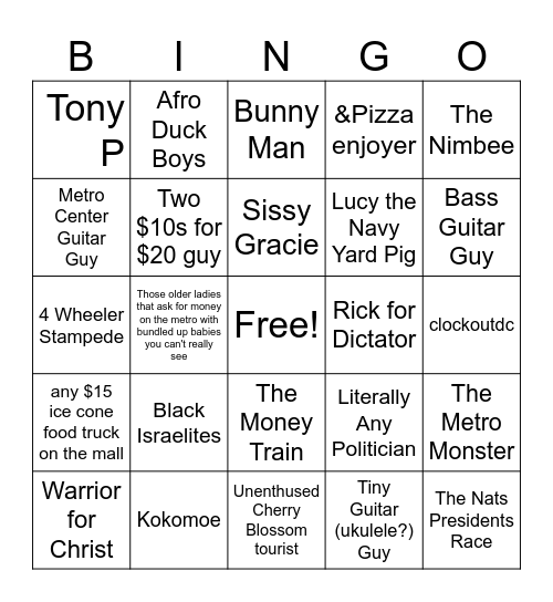 DC Cryptids Bingo Card