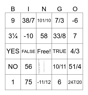 FRACTION BINGO Card