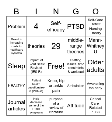 Nursing Research Bingo Card