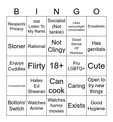 S0up's Perfect Partner Bingo Card