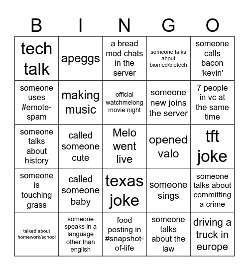 Melo's Bingo Card
