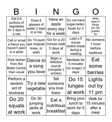 Wellness Bingo Card