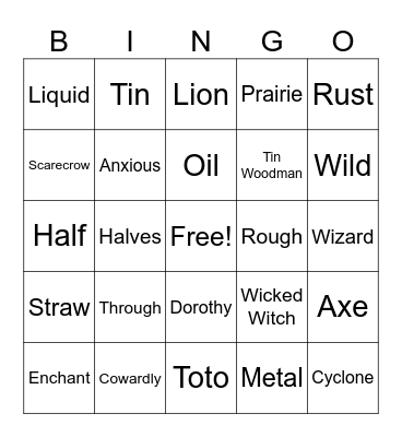 The Wizard of Oz 5 Bingo Card