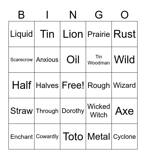 The Wizard of Oz 5 Bingo Card