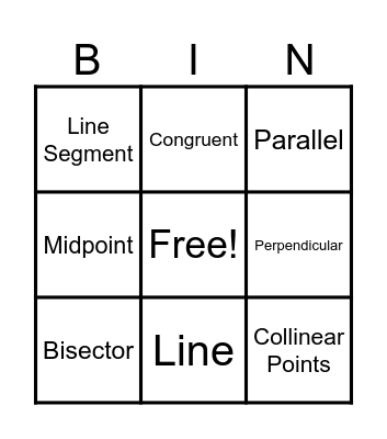 Geometry Unit 1 Recap Bingo Card