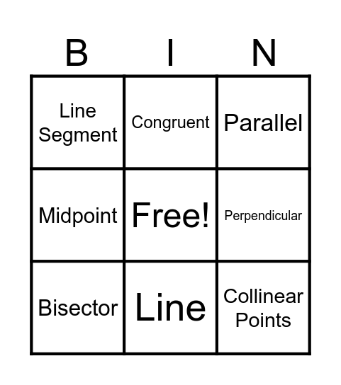 Geometry Unit 1 Recap Bingo Card