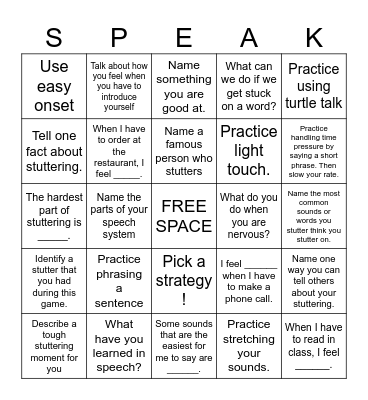 FLUENCY BINGO Card