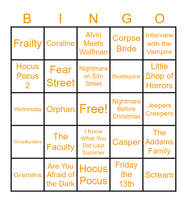 Spooky Season Movies Bingo Card