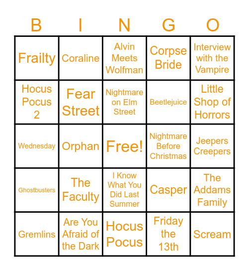 Spooky Season Movies Bingo Card