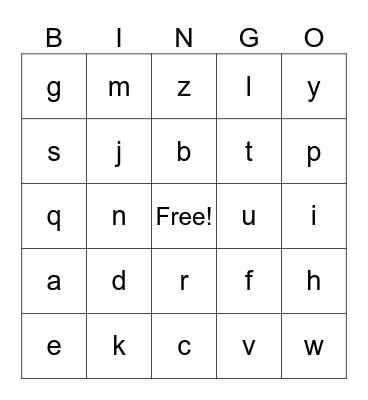 LOWERCASE LETTERS Bingo Card