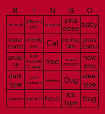 pokemon scarlet/violet bingo Card