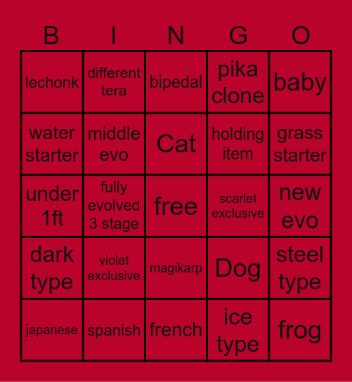 pokemon scarlet/violet bingo Card