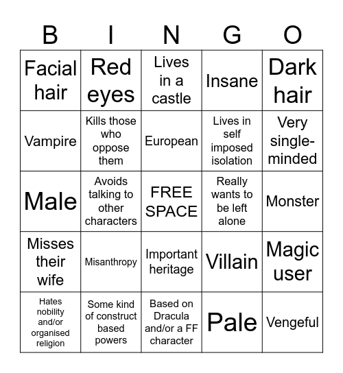 Mask Character Bingo Card