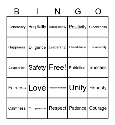 Values Bingo (English 6) Bingo Card