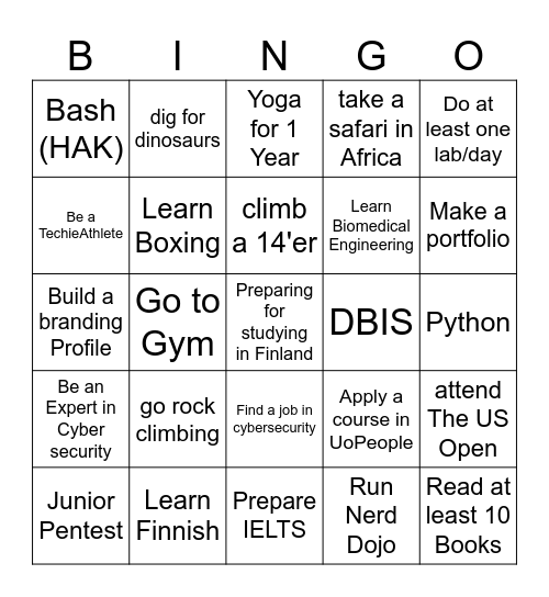 2024 Bucket List Bingo Card