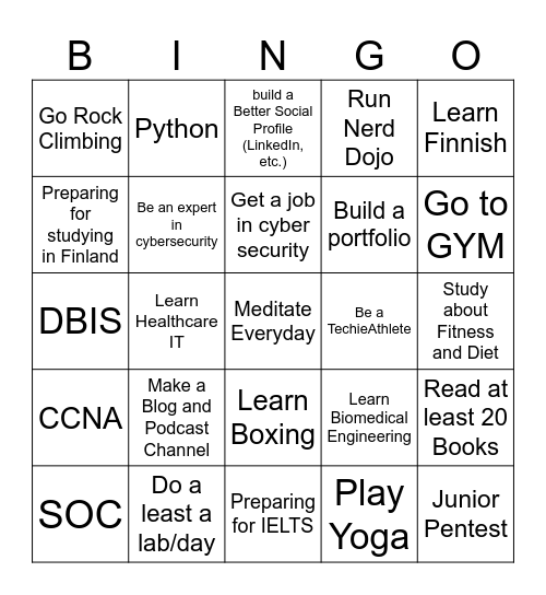 2024 Bucket List Bingo Card