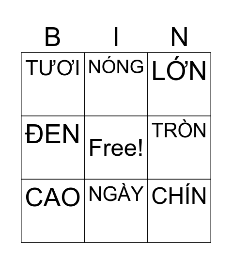 TỪ CÓ NGHĨA TRÁI NGƯỢC Bingo Card