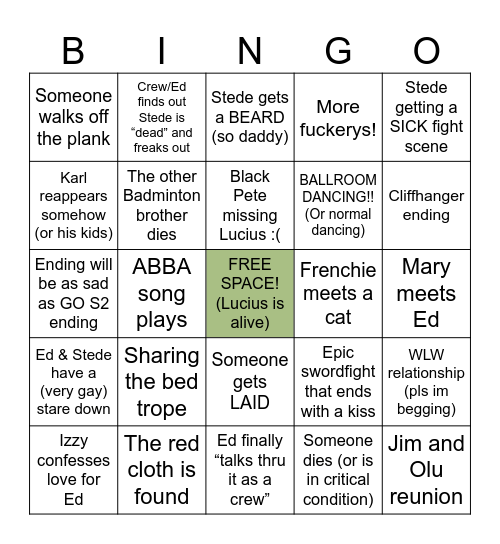 OFMD S2 Prediction Bingo Card