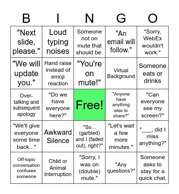 OT Team Meeting BINGO Card