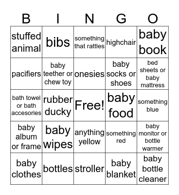 Marisa's Baby Bingo Card