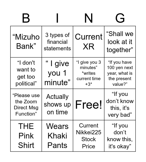BUS210 bingo Card