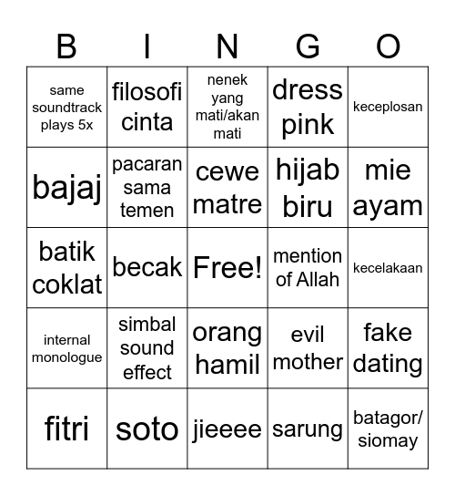 sinetron Bingo Card