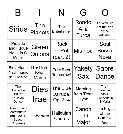 Songs You Know But Don't Bingo Card