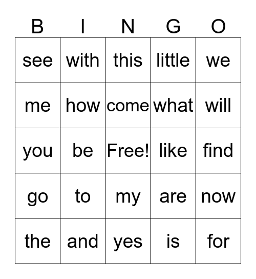 HFW Bingo Card