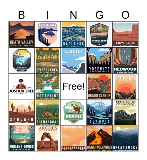 National Parks Bingo Card