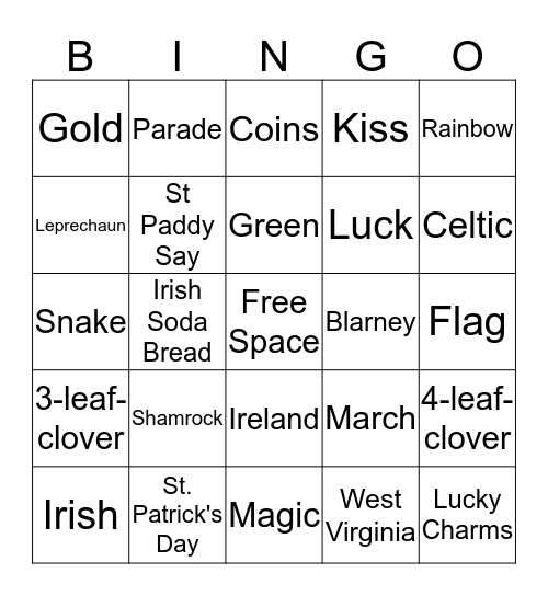 St. Patrick's Day Bingo Card