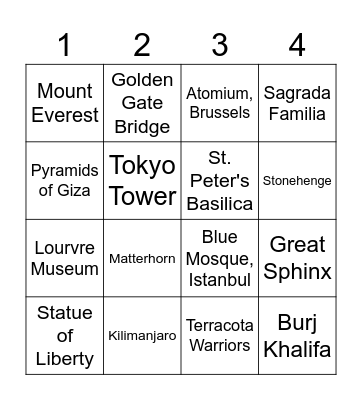 Landmark Bingo Card