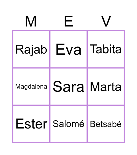 Mujeres de la biblia Bingo Card