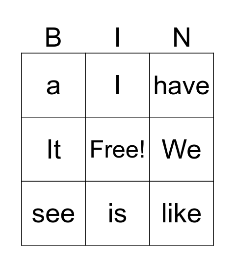 Sight words Bingo Card