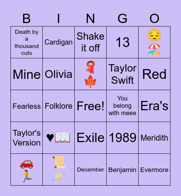 Taylor Swift Round Bingo Card