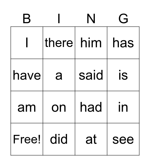 First Grade Open Court HFW Bingo Card