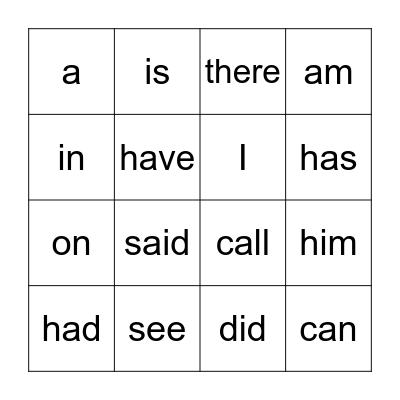 First Grade Open Court HFW Bingo Card