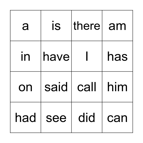 First Grade Open Court HFW Bingo Card