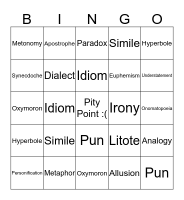 Figurative Language Bingo Card