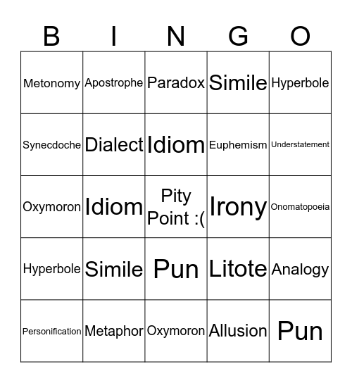 Figurative Language Bingo Card