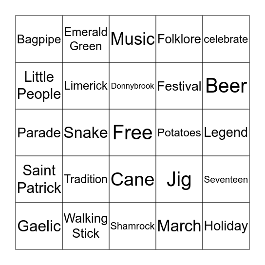 St. Patricks Bingo Card