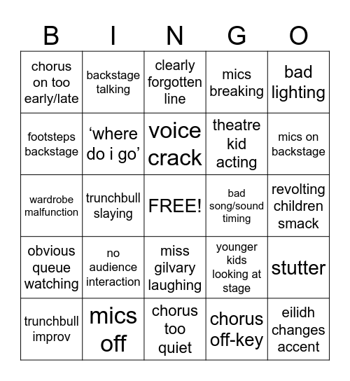 Matilda Bingo Card